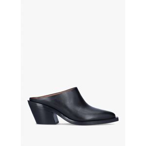 COACH Paloma Black Leather Western Block Heel Backless Mules Size: 8, - female