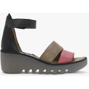 FLY LONDON Bono Raspberry Ground Black Tumbled Leather Low Wedge Sanda - female