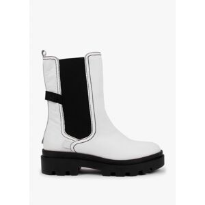 FLY LONDON Judy White Leather Tall Chelsea Boots Size: 38, Colour: Whi - female