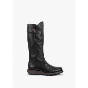 FLY LONDON Mol Black Pebbled Leather Low Wedge Knee Boots Colour: Blac - female