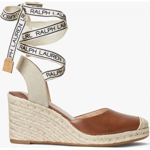 LAUREN RALPH LAUREN Paislee Polo Tan Leather Wedge Espadrilles Size: 3 - female