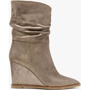 DANIEL Tully Metallic Taupe Suede Rouched Wedge Calf Boots Size: 37, C - female