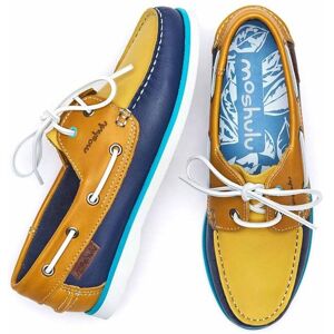 Twilight Blue/Lemon/Yellow Colourful Leather Deck Shoes   Size 4   Salcombe Leather Moshulu - 4