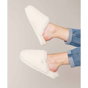 White Ladies' Fluffy Sheepskin Mule Slipper   Size 6.5   Maberley Moshulu - 6.5