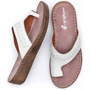 White Leather Toe-Loop Comfort Sandals   Size 5   Carmel Moshulu - 5