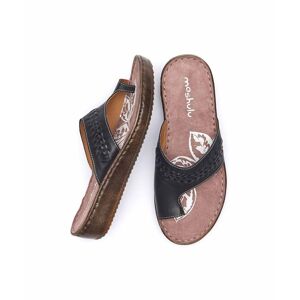 Black Leather Toe-Loop Comfort Sandals   Size 5   Carmel Moshulu - 5