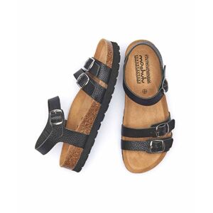 Black Leather Triple Strap Buckle Cork Sandal   Size 6.5   Elbury Moshulu - 6.5