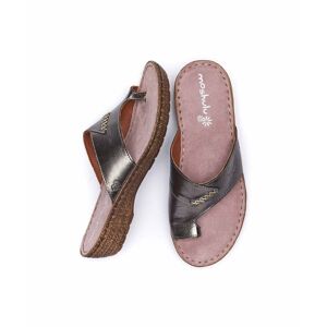 Grey Metallic Leather Toe-Loop Comfort Sandals   Size 4   Seville Metallic Moshulu - 4