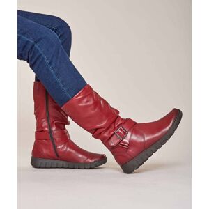 Red Ruched Leather Mid-Length Boots Women's   Size 4   Malmo Moshulu - 4