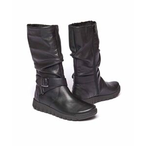 Black Ruched Leather Mid-Length Boots Women's   Size 6.5   Malmo Moshulu - 6.5