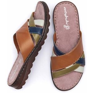 Tan/Fern Multi Slip-On Leather Sandals   Size 5   Jalapeno Moshulu - 5