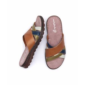 Tan/Fern Multi Slip-On Leather Sandals   Size 6.5   Jalapeno Moshulu - 6.5
