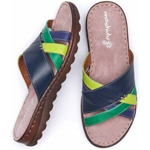 Indigo/Chartreuse Multi Slip-On Leather Sandals   Size 4   Jalapeno Moshulu - 4