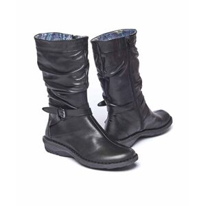 Black Slouchy Mid-Length Leather Boots   Size 6.5   Teacake Moshulu - 6.5