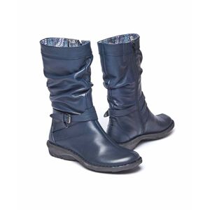 Blue Slouchy Mid-Length Leather Boots   Size 6   Teacake Moshulu - 6