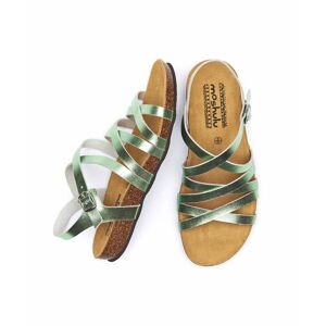 Green Strappy Cork Footbed Sandals   Size 6.5   Ginger Ale Metallic Moshulu - 6.5