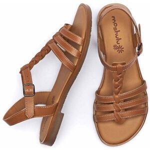 Brown Strappy Leather T-Bar Sandals Women's   Size 4   Wasabi Moshulu - 4