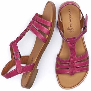 Pink Strappy Leather T-Bar Sandals Women's   Size 6   Wasabi Moshulu - 6