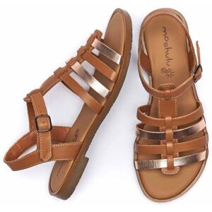 Tan/Rose Gold Strappy Metallic T-Bar Sandals Women's   Size 3   Kaur Moshulu - 3