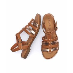 Tan/Rose Gold Strappy Metallic T-Bar Sandals Women's   Size 6.5   Kaur Moshulu - 6.5