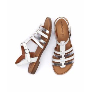 White/Silver Strappy Metallic T-Bar Sandals Women's   Size 4   Kaur Moshulu - 4