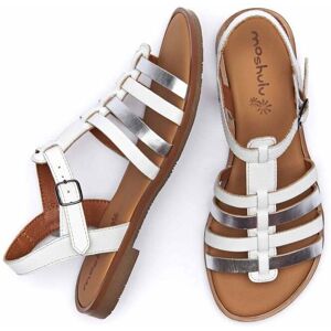 White/Silver Strappy Metallic T-Bar Sandals Women's   Size 8   Kaur Moshulu - 8