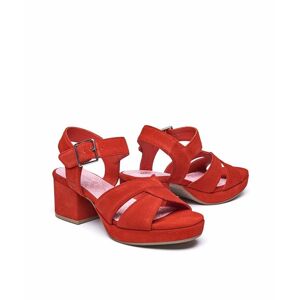Geranium Red Suede Platform Cross-Over Sandal Women's   Size 6   Araniko Moshulu - 6
