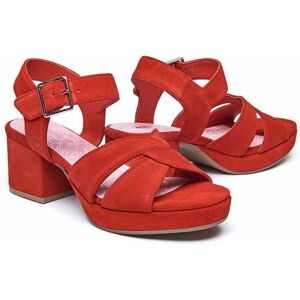 Geranium Red Suede Platform Cross-Over Sandal Women's   Size 8   Araniko Moshulu - 8