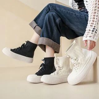 Shanhoo Lace-Up Platform Sock Sneakers  - Footware