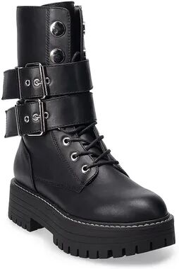 SO Bookcase Women's Platform Combat Boots, Size: 10 Wide, Black