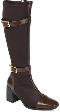 Journee Collection Gaibree Women's Buckle Knee-High Boots, Size: 6 Medium XWc, Dark Brown