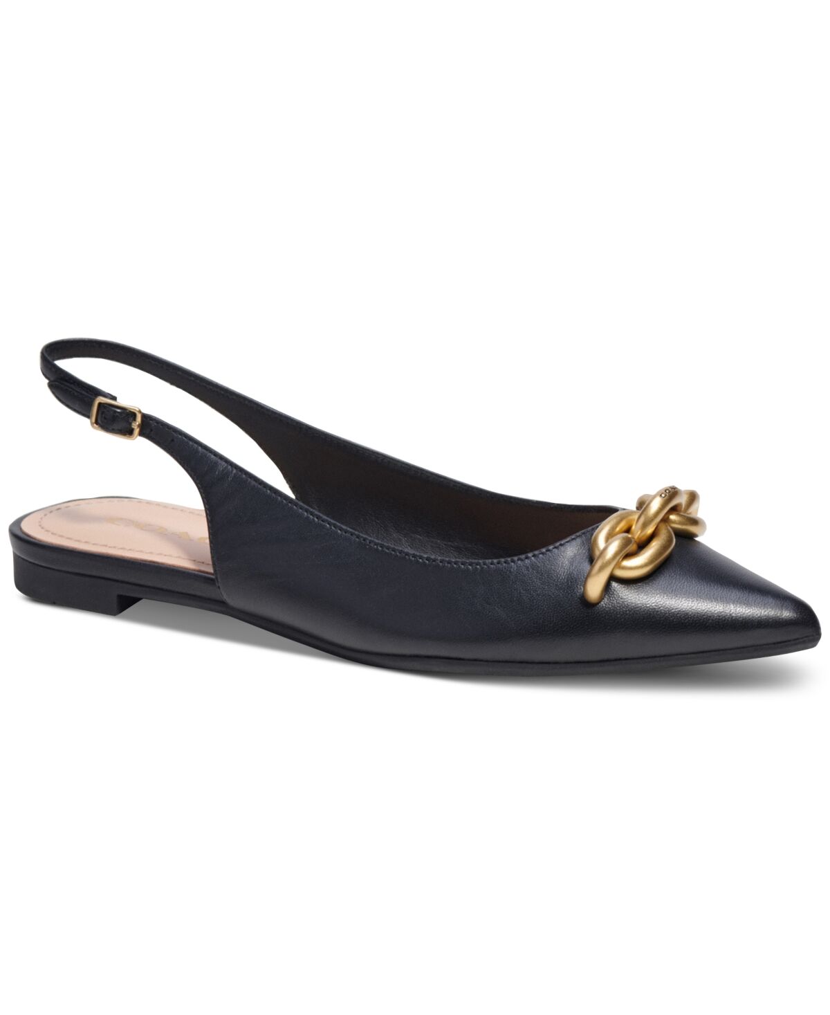 Coach Women's Veronica Skimmer Chain Slingback Flats - Black/ Gold Leather