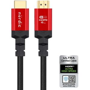 NÖRDIC CERTIFICEREDE KABLER 1m Ultra High Speed ​​HDMI 2.1 4K 8K 60Hz 120Hz 48 Gbps Dynamic HDR eARC VRR nylon flettet kabel stik