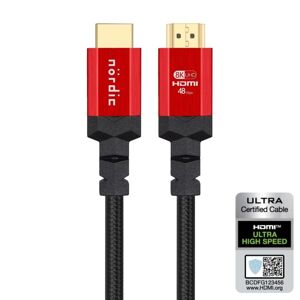 NÖRDIC CERTIFICEREDE KABLER Certificeret 5m Ultra High Speed ​​HDMI 2.1 4K 8K 60Hz 120Hz 48 Gbps Dynamic HDR eARC VRR nylon flettet kabel forgyldt