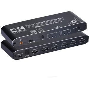 NÖRDIC HDMI Splitter 2 til 4 med lydudtrækker 4K60Hz HDCP2.2 HDR 3D