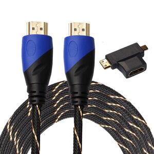 Shoppo Marte 5m HDMI 1.4 Version 1080P Woven Net Line Blue Black Head HDMI Male to HDMI Male Audio Video Connector Cable with Mini HDMI & Micro HDMI & HDMI 3 in 1