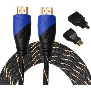 Shoppo Marte 5m HDMI 1.4 Version 1080P Woven Net Line Blue Black Head HDMI Male to HDMI Male Audio Video Connector Adapter Cable with Mini HDMI & Micro HDMI Adapte