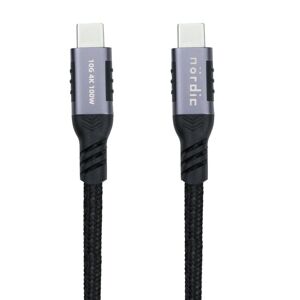 NÖRDIC 3m USB3.2 Gen2 USB-C til C nylonflettet kabel hurtigopladning med strømforsyning PD100W 10Gbps 5A med Emarker