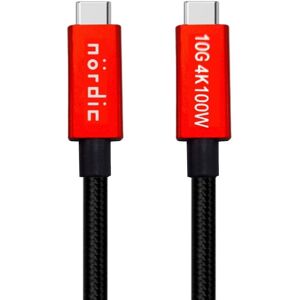 NÖRDIC 2m USB3.2 Gen2 SuperSpeed ​​​​USB 10Gbps USB-C til C nylonflettet kabel med strømforsyning 100W, 4K60Hz video og Emarker