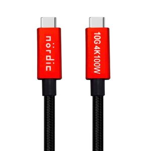 NÖRDIC 2,5m USB3.2 Gen2 SuperSpeed ​​​​USB 10Gbps USB-C til C nylonflettet kabel med strømforsyning 100W, 4K60Hz video og Emarker