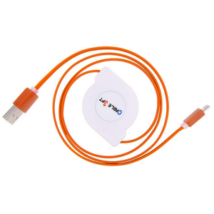 Micro-B / Usb-A Oprullelig Usb Kabel - Orange - 1 Meter