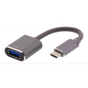 Deltaco USB-C 3.1 Gen 1 till USB-A OTG adapter, aluminium, 0,1m, rymdgrå