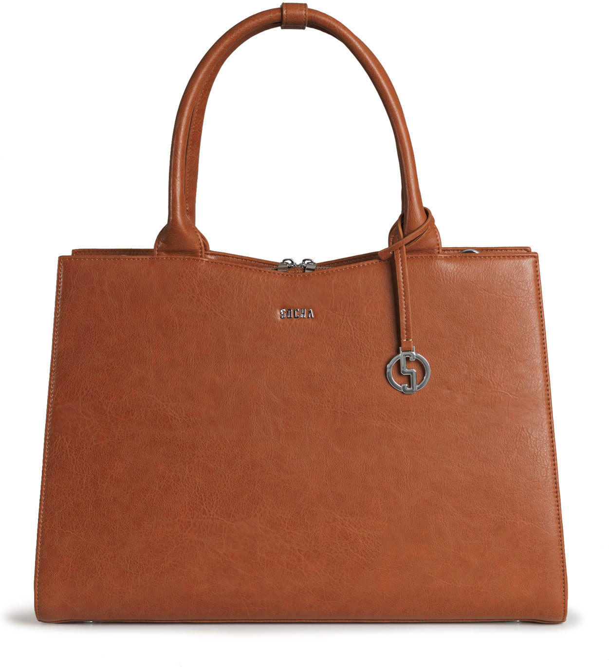 Socha Business Bag Straight Line, 15.6" laptop bag for women -Cognac