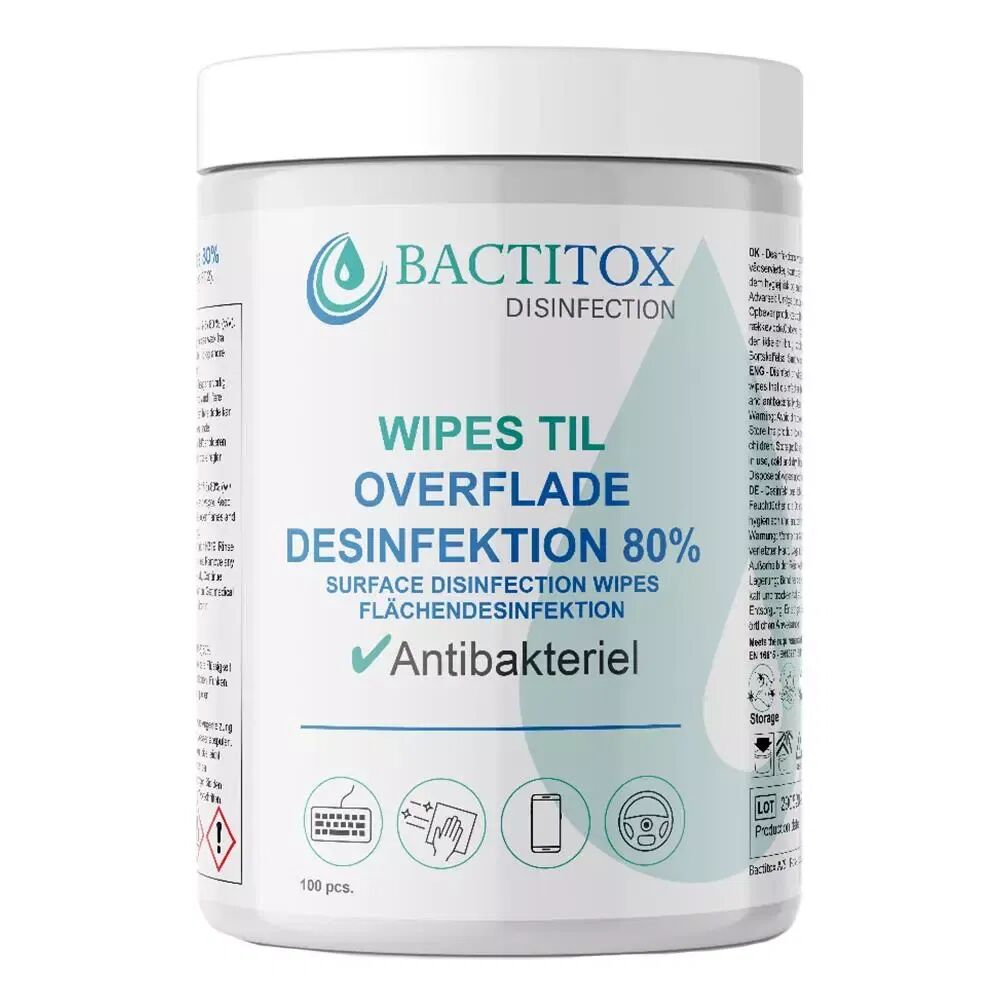 Bactitox Engangsvåtservietter For Overflatedesinfeksjon 80% - 100 stk.