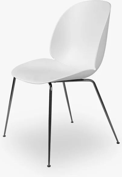 GUBI Bille Dining Chair - Fn - -stoppede Ikpsoniske Chrome-Sort base, Hvit shell