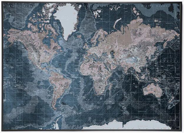 Incado Worldmap Canvas, H115, Modern Blue