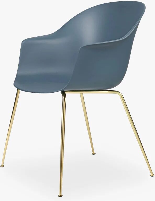 GUBI Bat Dining Chair - Skal m Conic base - Messing Semi Matt, Smoke Blue