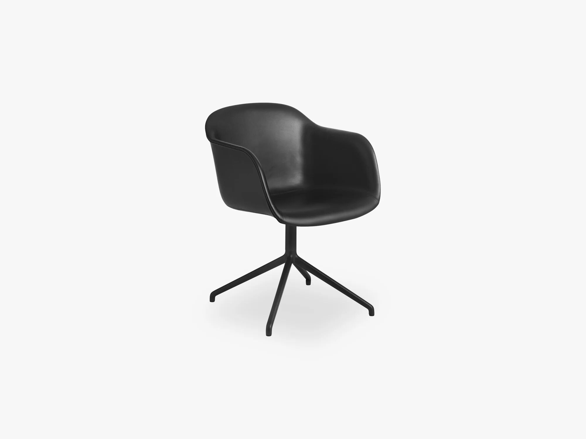 Muuto Fiber Lenestol-Swivel Base WO Tilbake-Skinn Shell, Silke, Skinn-sort/Sort