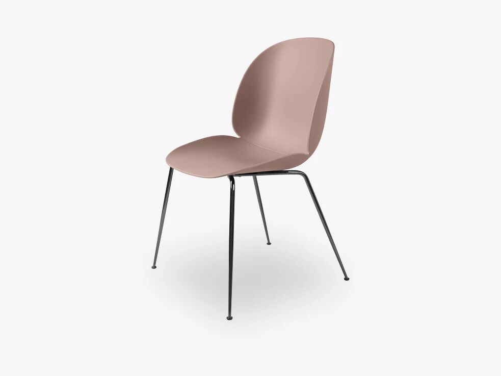 GUBI Bille Dining Chair-Fn - -stoppede Ikpsoniske Chrome-Sort base, Sweet Pink shell