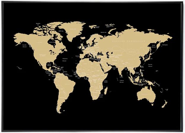 Incado Worldmap Metal, H60, Messing / Svart